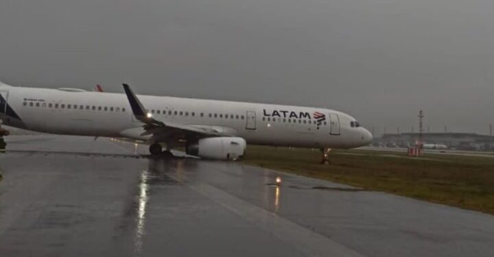Aviao-latam-Florianopolis-Avião sai da pista e força fechamento do aeroporto de Florianópolis