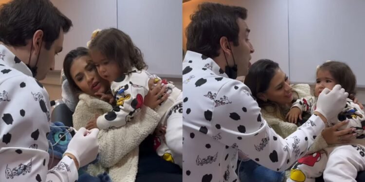 cantora Simone Mendes e sua filha em consulta odontológica