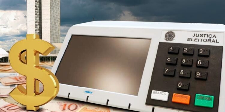 Montagem com urna, dinheiros e o congresso nacional