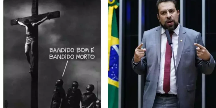 Publicação do MTST foi considerada sacrilégio e ligada ao deputado Guilherme Boulos (Fotos: Reprodução X e Pablo Valadares Câmara dos Deputados)