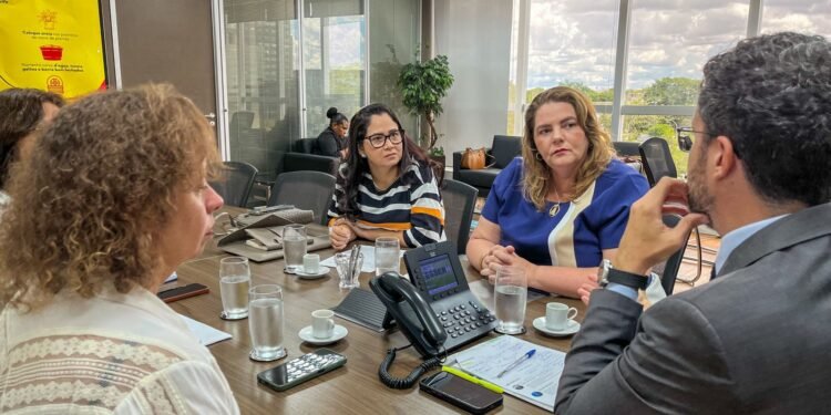 Nayara Maksoud, reuniu-se, nesta quarta-feira (24/04), com a direção da Empresa Brasileira de Serviços Hospitalares - (Foto: Divulgação SES-AM)