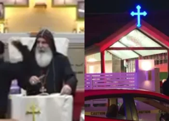 O bispo Mar Mari Emmanuel foi atacado enquanto pregava - (Foto: Reprodução/YouTube/7NEWS Australia)