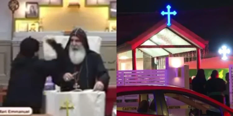 O bispo Mar Mari Emmanuel foi atacado enquanto pregava - (Foto: Reprodução/YouTube/7NEWS Australia)