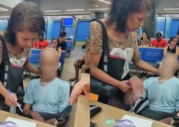 mulher com idoso morto em agência