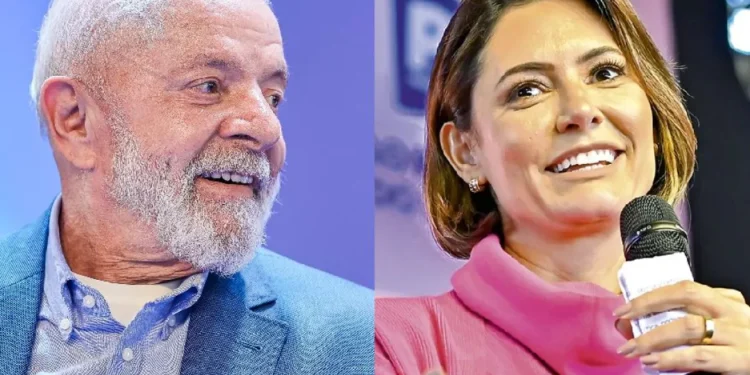O presidente Lula e a ex-primeira-dama Michelle Bolsonaro: diferença pequena em uma eventual corrida presidencial -(Foto: Ricardo Stuckert/PR - Zack Stencil/PL/Divulgação)