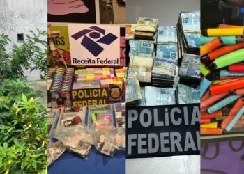 Polícia Federal e Receita Federal apreenderam materiais ilícitos durante operação (Divulgação/PF).