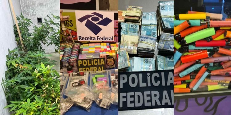 Polícia Federal e Receita Federal apreenderam materiais ilícitos durante operação (Divulgação/PF).