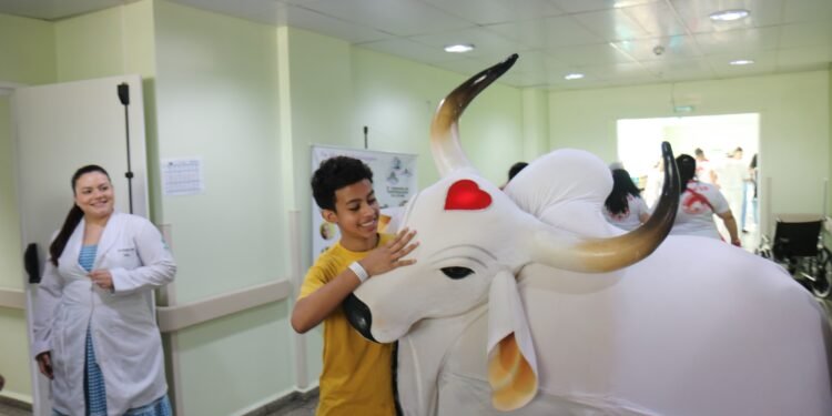 Boi Garantido visita pacientes em hospital de Manaus - (Foto: Francisco Cabral)