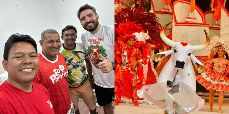 Da esquerda para direita, Batista Silva, Denildo Piçanã, Ronaldo Alfaia, João Paulo Faria e Boi Garantido (Reprodução)