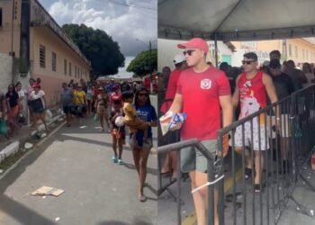Fila quilométrica na troca de ingressos para a Festa dos Visitantes 2024, em Parintins
