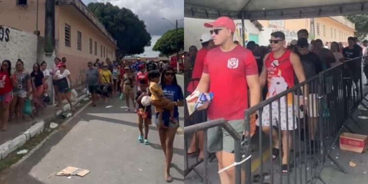 Fila quilométrica na troca de ingressos para a Festa dos Visitantes 2024, em Parintins
