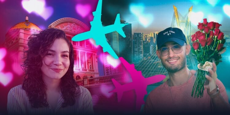 O casal se relaciona entre a ponte aérea Manaus/ São Paulo (Arte: Abraão Torres/ Rios de Notícias)