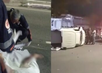 Carro capota na avenida Grande Circular