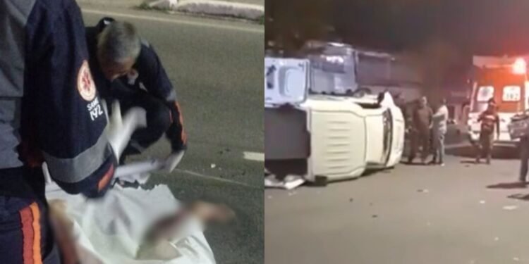 Carro capota na avenida Grande Circular