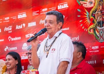 Presidente Fred Góes durante coletiva do Boi Garantido (João Dejacy/Rios de Notícias)