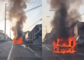 Gasolina vaza e carro incendeia no bairro Petrópolis
