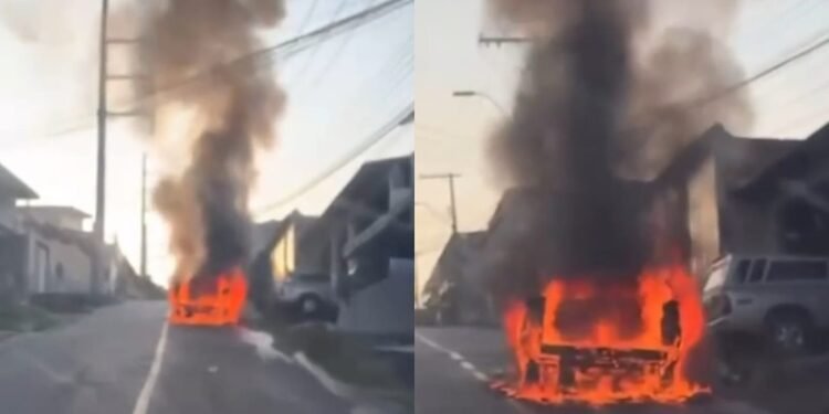 Gasolina vaza e carro incendeia no bairro Petrópolis