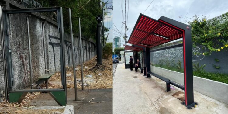 Contraste entre as paradas de ônibus em Manaus - (Foto: Reprodução)