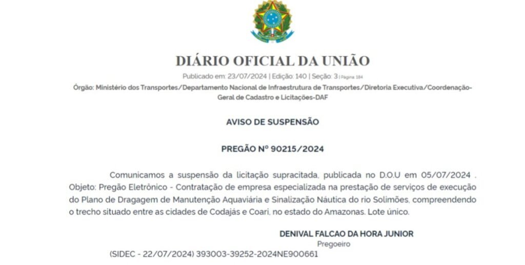 Trecho do Diário Oficial da União