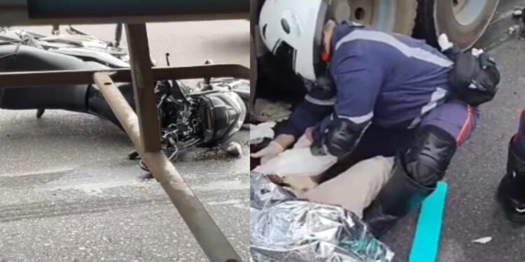 Motociclista tem perna esmagada durante acidente - (Foto: Reprodução)