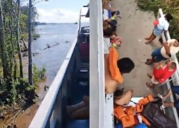 Barco fica à deriva no Rio Amazonas por falta de combustível e quase afunda