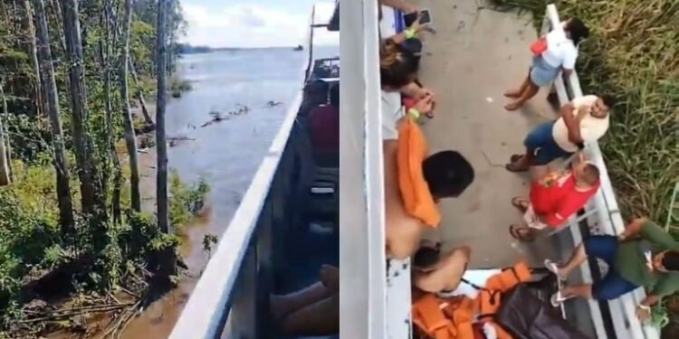 Barco fica à deriva no Rio Amazonas por falta de combustível e quase afunda