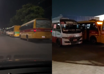 Ônibus são utilizados para lotar convenção de David Almeida