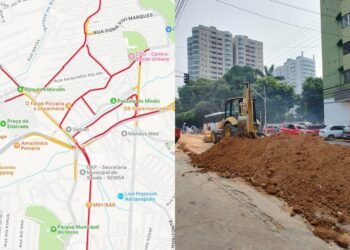 Vazamento de água deixa trânsito paralisado na Mário Ypiranga