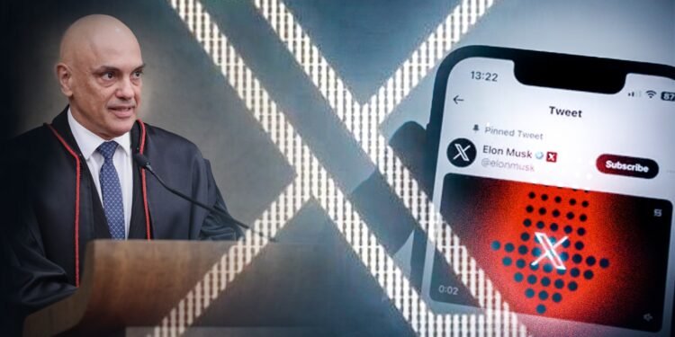 X apresenta instabilidade um dia após determinação judicial de Alexandre de Moraes (Arte: Abraão Torres/ Rios de Notícias)