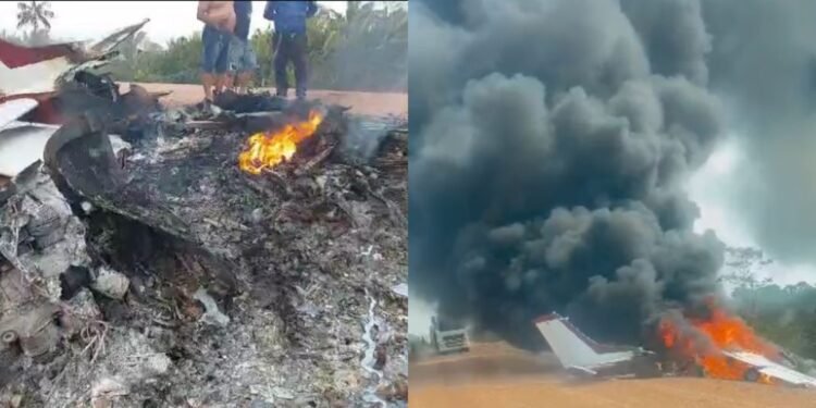 Avião pega fogo após queda na BR-319 (Foto: Reprodução)