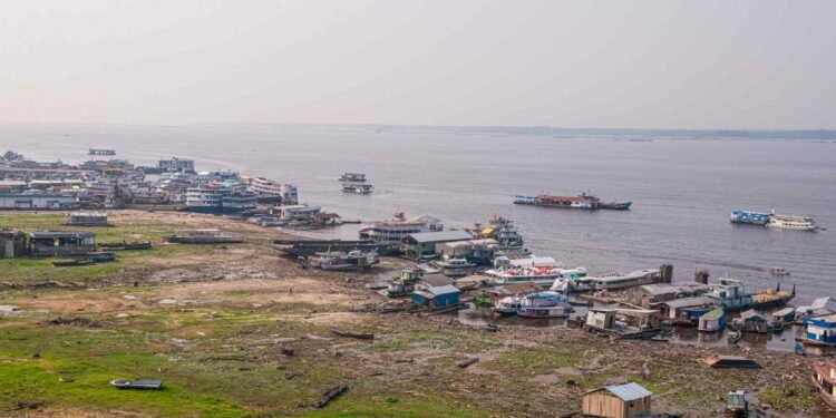 Orla do Educandos durante seca de 2023 (João Dejacy/Rios de Notícias)