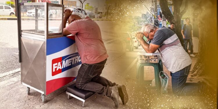 O trabalhador Renato Coutinho separa todos os dias um momento para realizar sua oração (Arte: Abraão Torres/Rios de Notícias - Fotos: João Dejacy e Mateus Bagata)