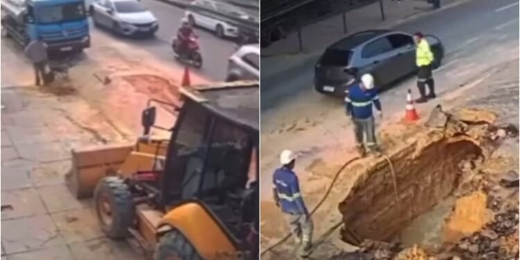 Cratera na rua Salvador deixa trânsito lento na zona Centro-Sul de Manaus