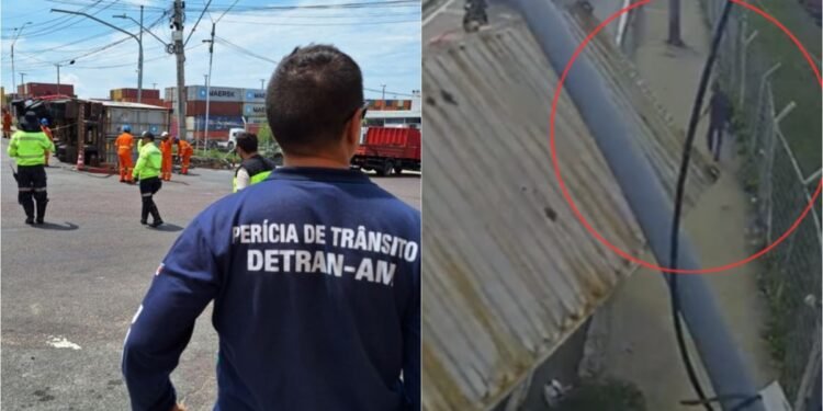 Carreta tomba na entrada do porto Chibatão na zona Sul