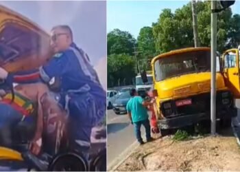 Motorista fica preso nas ferragens de caminhão em Manaus