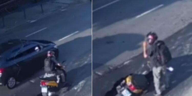 Motociclista cai na cratera