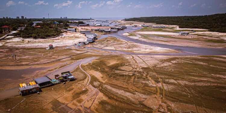 Seca na região da Praia Dourada, em Manaus (João Dejacy/Rios de Notícias)