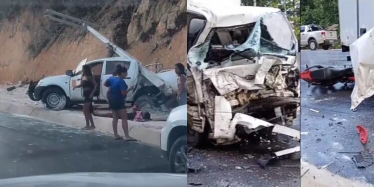 Acidente entre caminhão, caminhonete e moto deixa três pessoas feridas (Foto: Reprodução/ Internet)