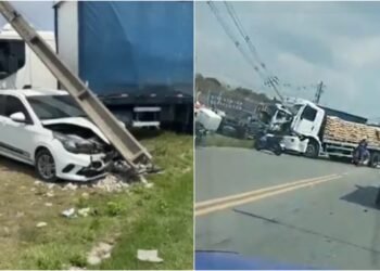 Homem fica ferido após acidente entre caminhões no Distrito Industrial