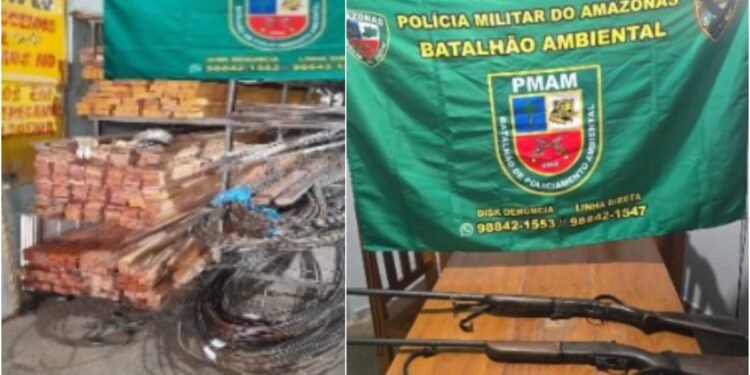 Batalhão de Policiamento Ambiental e Ipaam apreendem madeira ilegal e armas