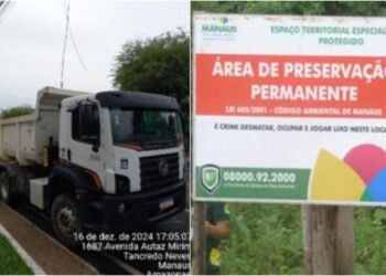 Crime ambiental: caçamba descarrega entulho em Área de Proteção Permanente