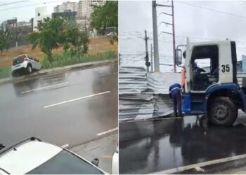 Defesa Civil alerta chuvas intensas; veículos derrapam nas ruas de Manaus