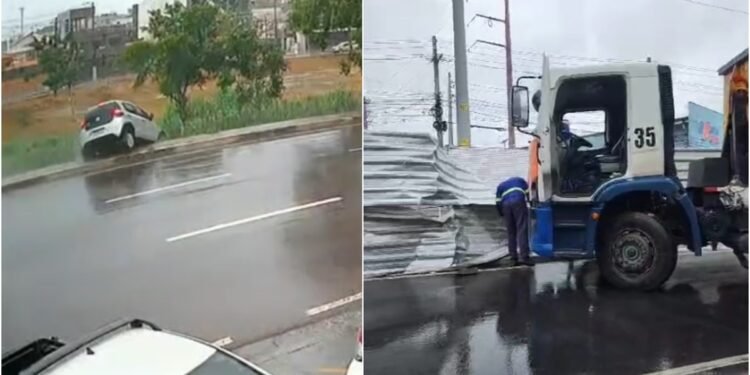 Defesa Civil alerta chuvas intensas; veículos derrapam nas ruas de Manaus