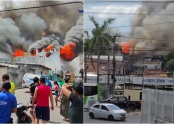 Incêndio de grandes proporções destrói galpão no Jorge Teixeira