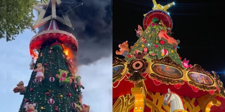 Árvore de Natal que pegou fogo no Centro de Manaus será restaurada até domingo