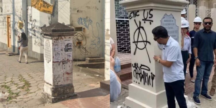 Imagens do obelisco antes e depois da restauração pela Fametro (Foto: Reprodução/Internet)