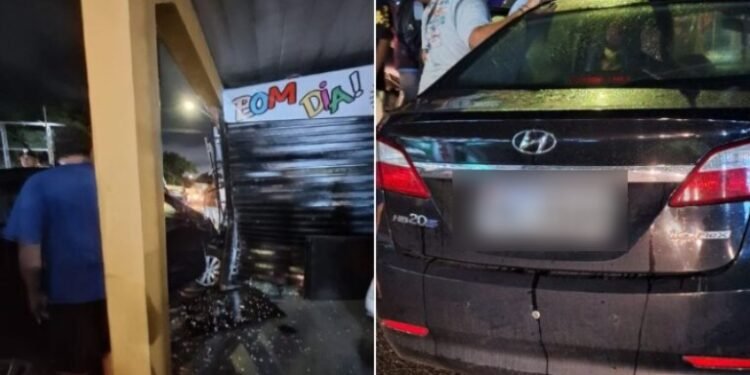 Mulher fica ferida após perder controle do veículo e colidir contra muro de comércio no Petrópolis (Fotos: Reprodução/ internet)