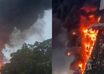 Árvore de natal pega fogo no Largo de São Sebastião (Fotos: Reprodução/ redes sociais)