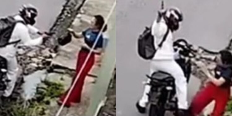 Mulher é arrastada durante assalto no conjunto Parque das Nações, bairro Flores, zona Centro-Sul de Manaus (Fotos: Reprodução/ redes sociais)