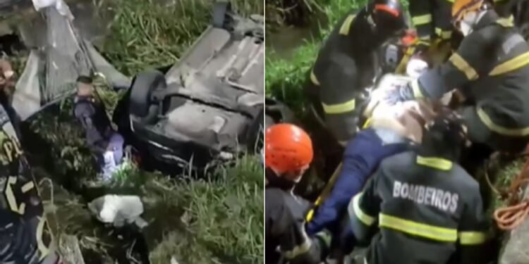 Carro capota e cai dentro de igarapé em Manaus